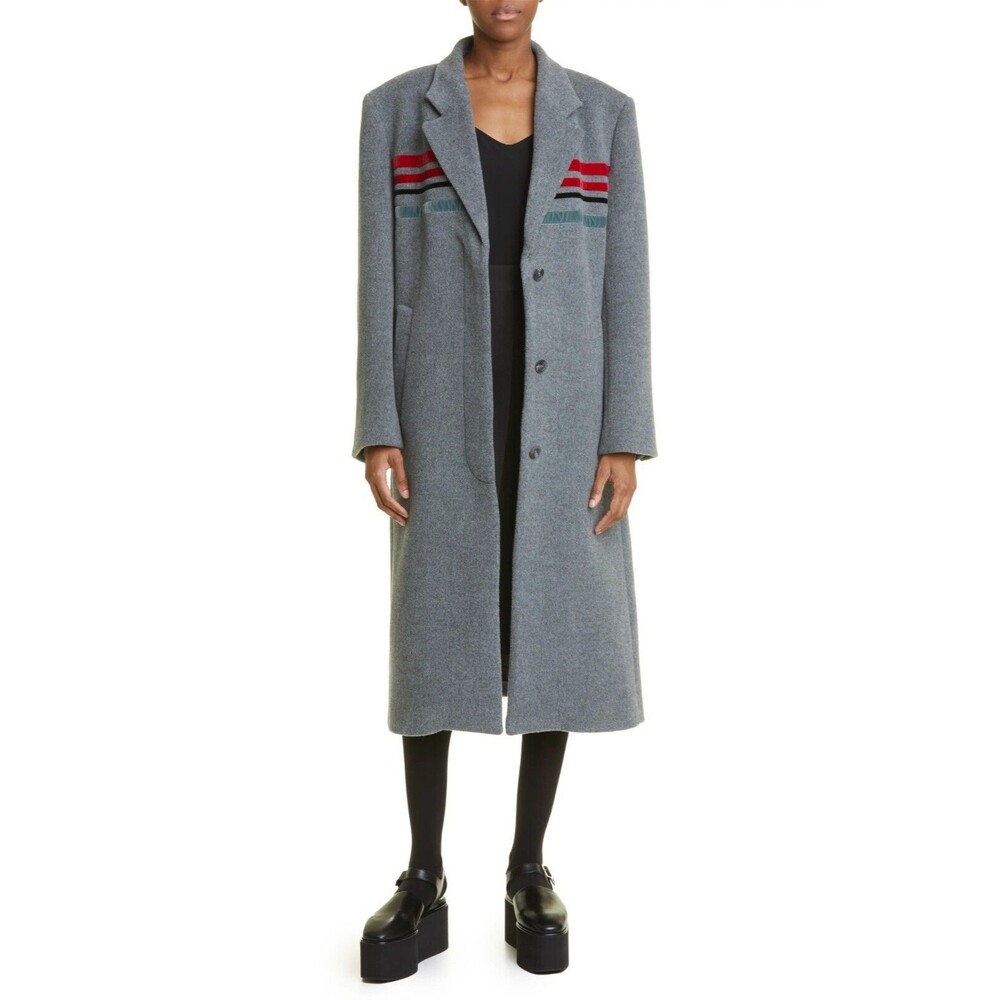 $1990 Molly Goddard Abigail Womens Velvet Stripe Wool Coat Jacket Grey Size US 4